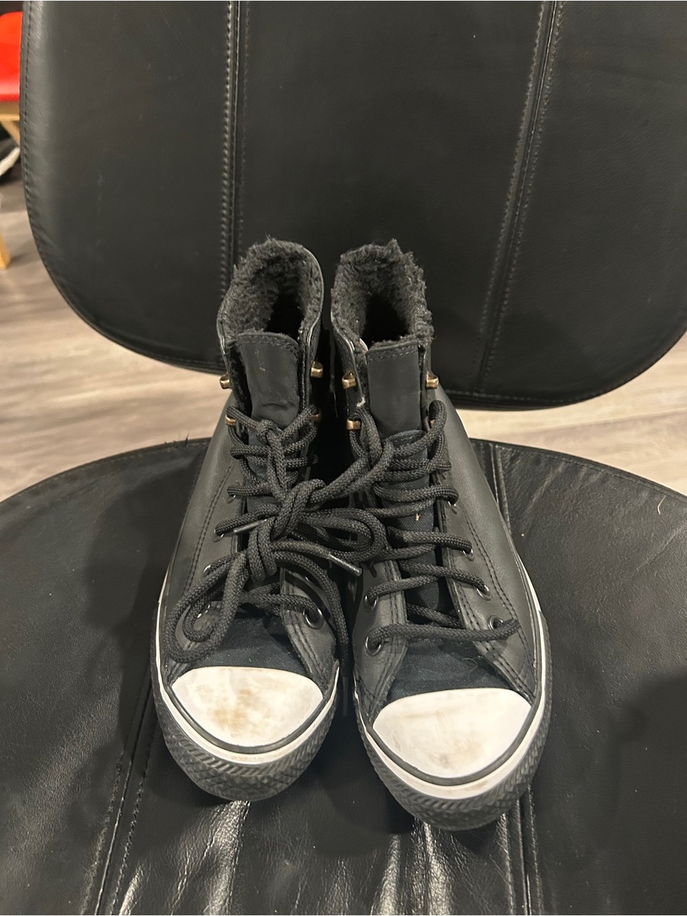 Converse Black and White Unisex Sneakers with Faux Fur